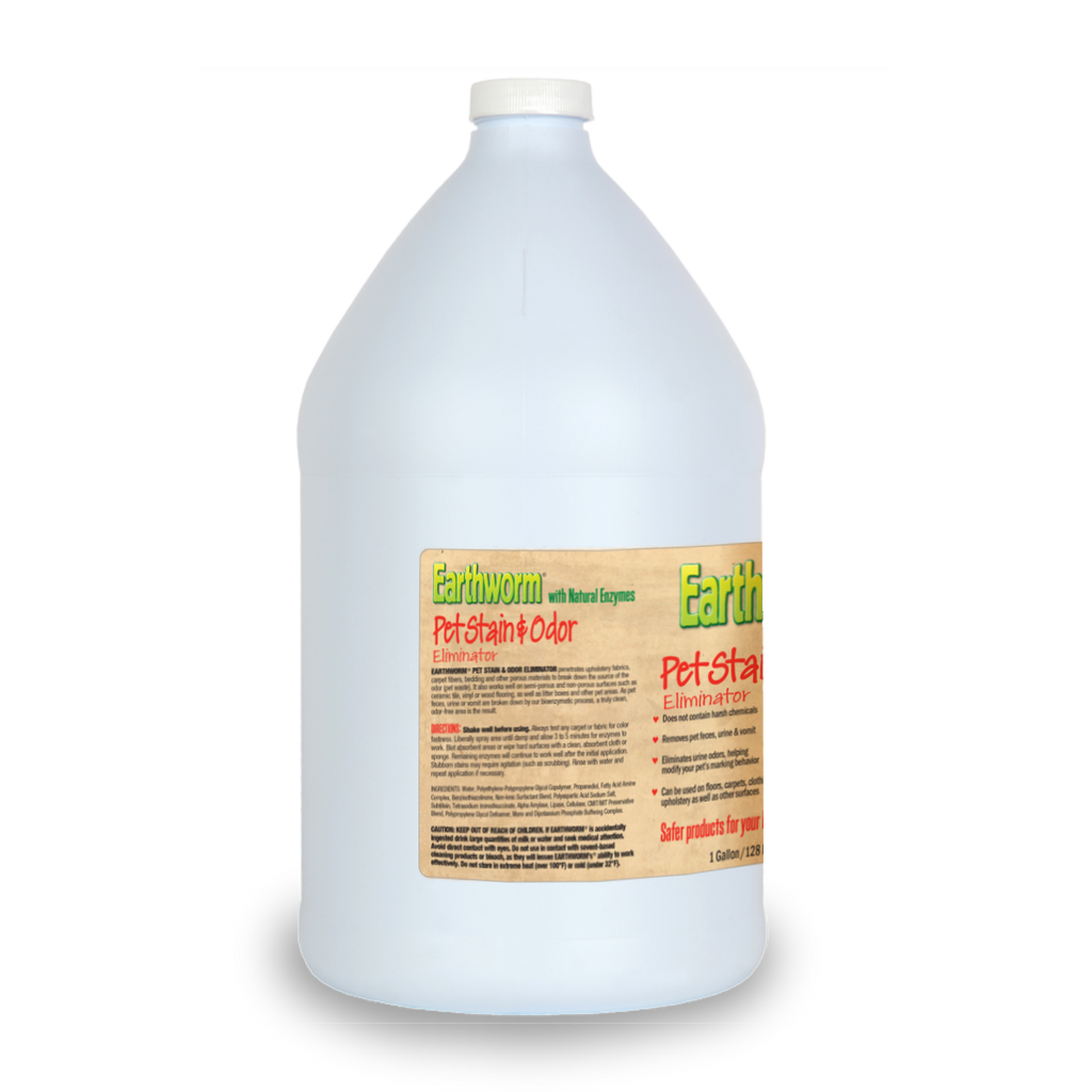 Earthworm enzyme cleaner for pet stains front label close-up