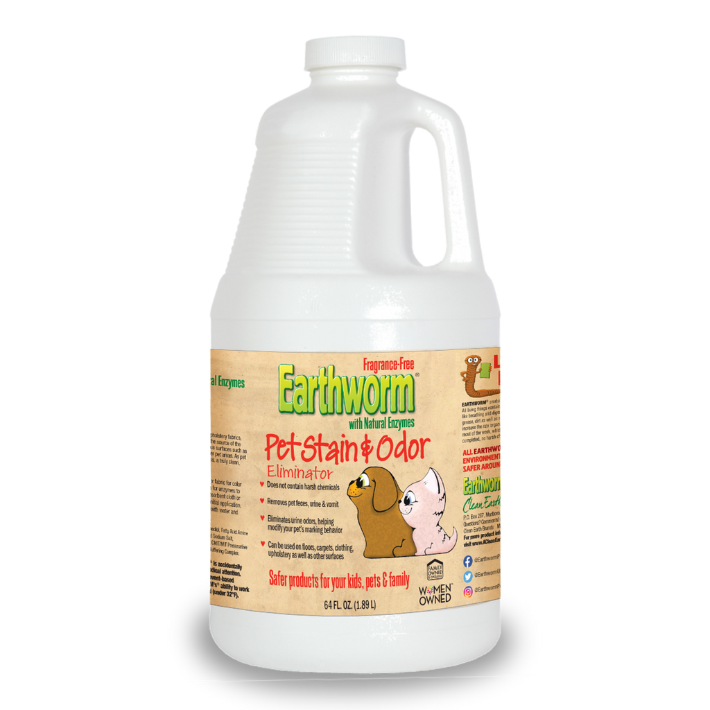 Earthworm pet stain remover being sprayed on carpet