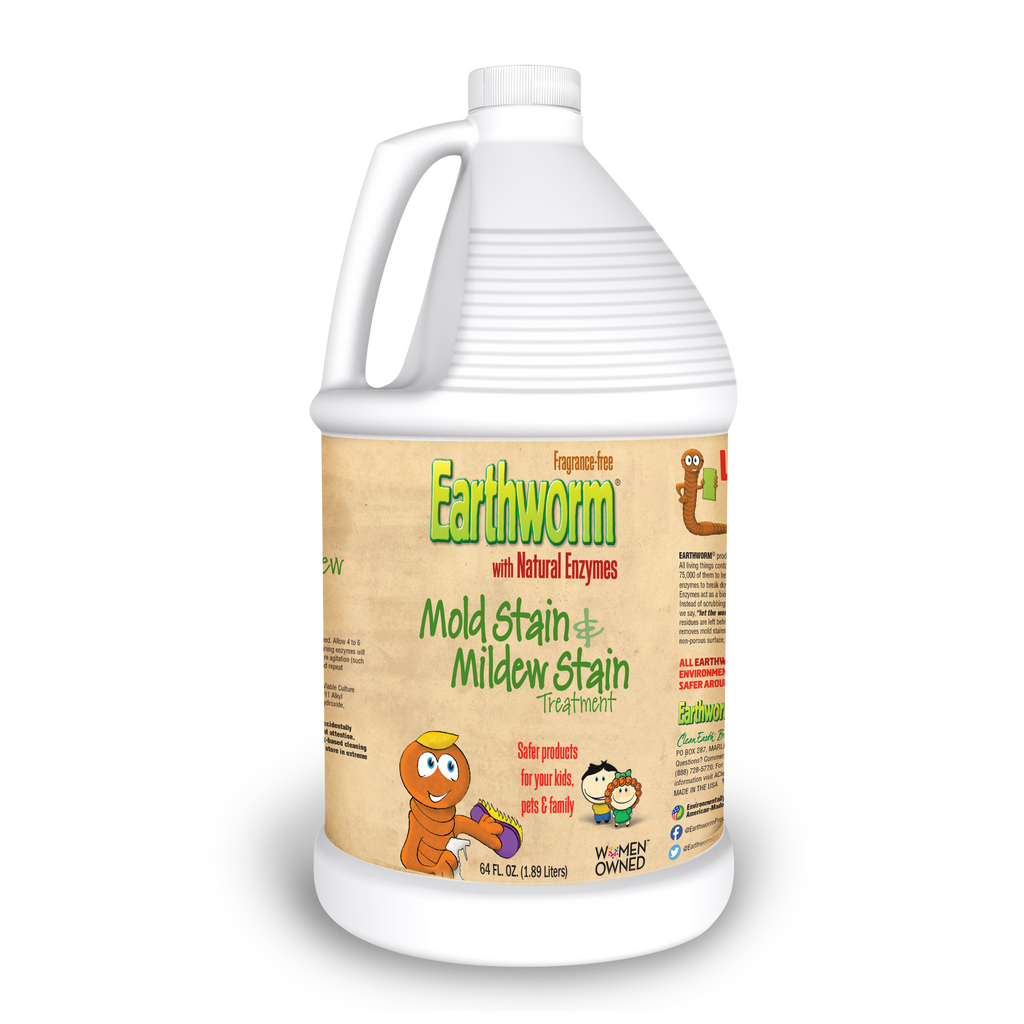 Earthworm enzyme mold remover — no bleach, no fumes label