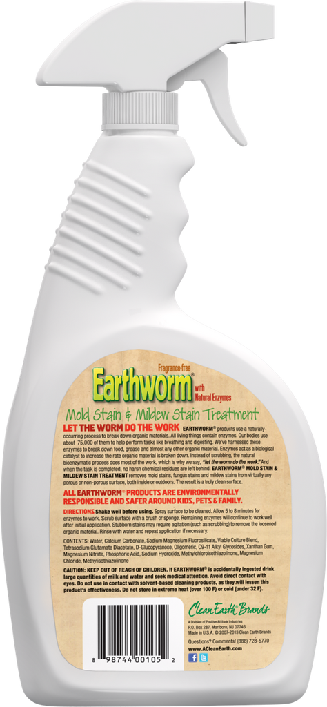 Earthworm mildew stain treatment being sprayed on tile grout